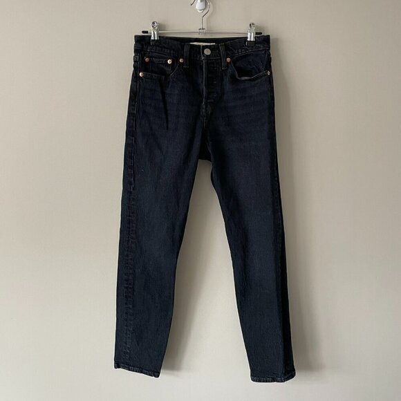 Levi's Wedgie Button Fly Waist Denim Dark Wash High Rise Skinny Jeans Black 25 - Picture 2 of 11
